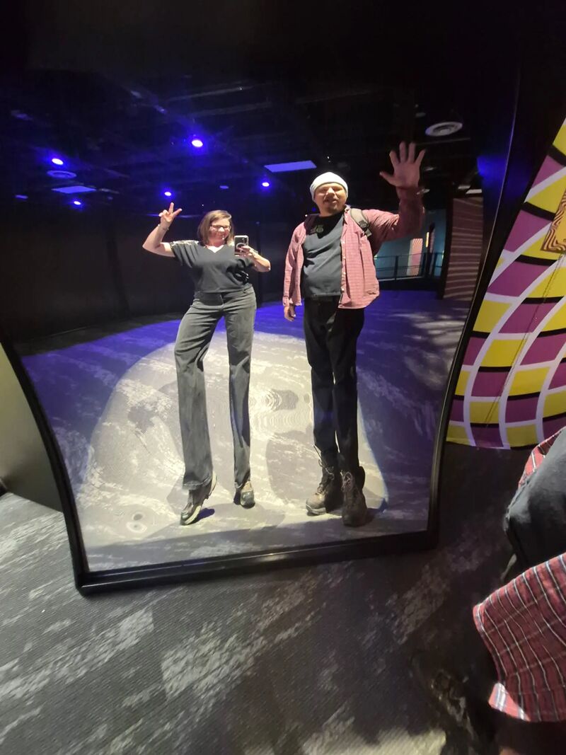 Photo of KB and staff at Science North fun mirror