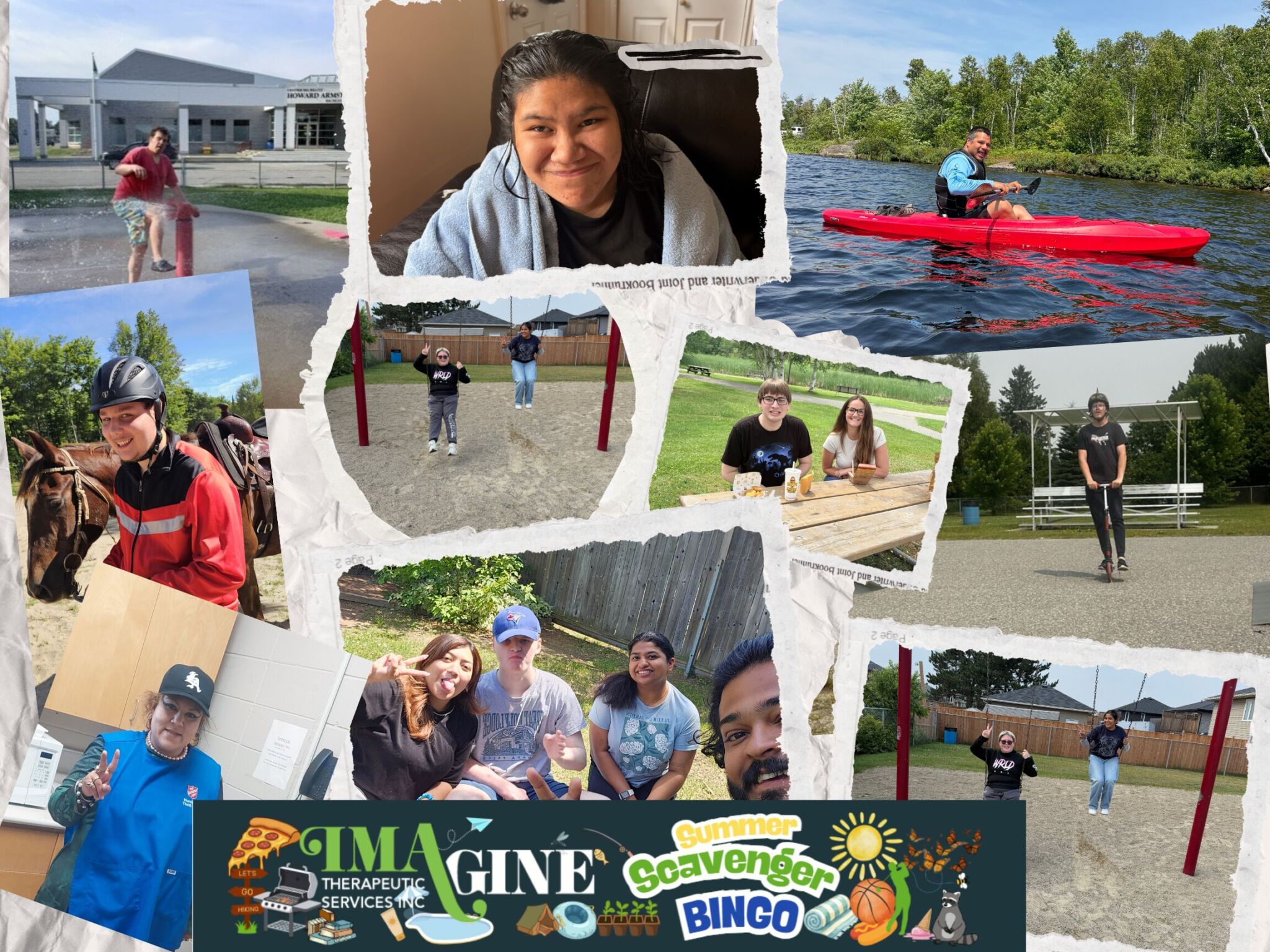 a collage of the adventures that our members have been getting up to this summer as they complete our Bingo Scavenger Hunt